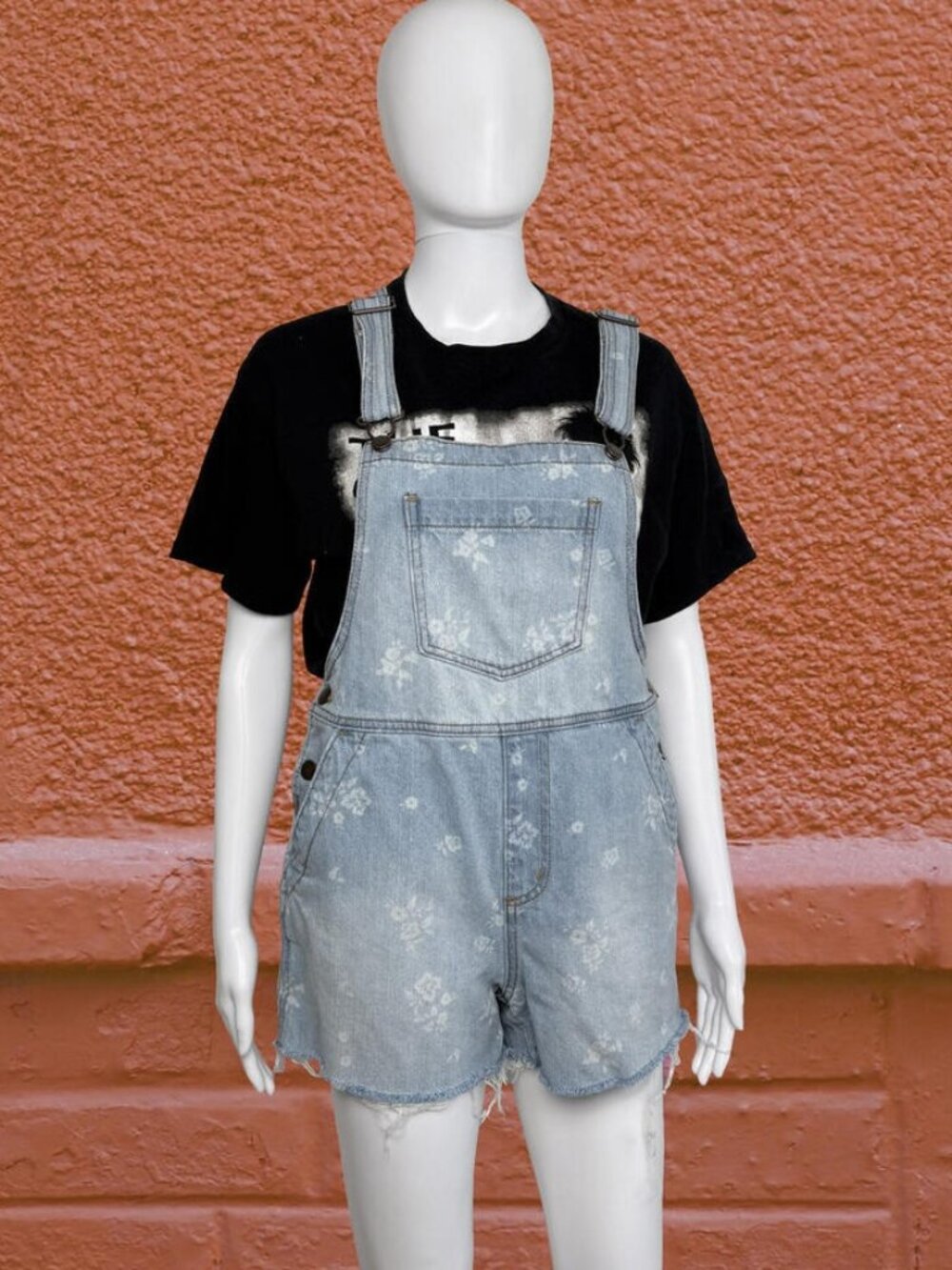 Vintage Denim Short Overalls Distressed Light Wash Dungarees Summer Romper - 2
